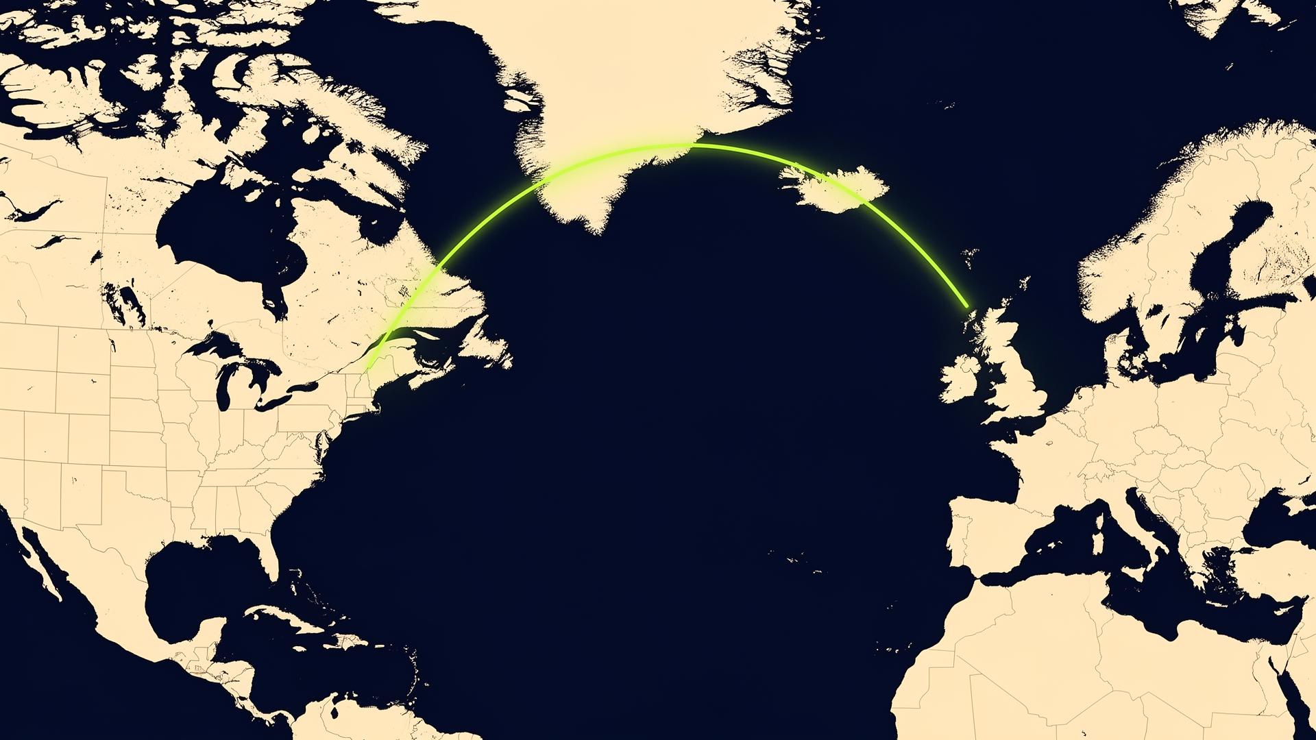 Map showing US and UK connected